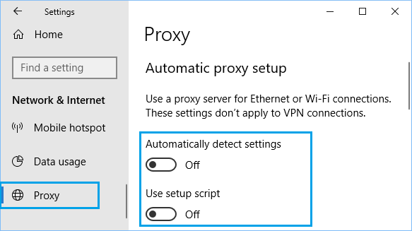 在 Windows 10 中禁用代理服务器