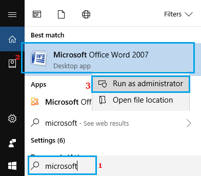 以管理员身份运行 Microsoft Word