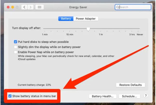 如何在Mac设置节省电量（苹果电脑显示电池百分比）