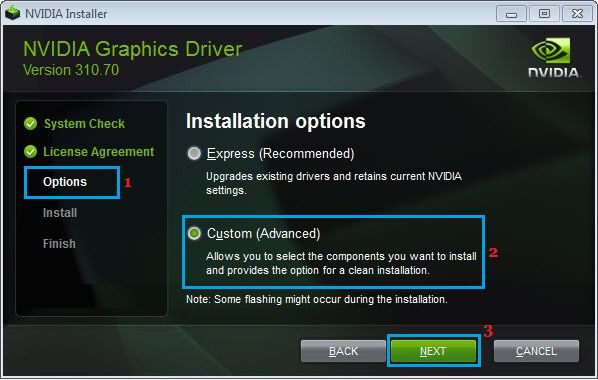 NVIDIA 图形驱动程序自定义安装选项