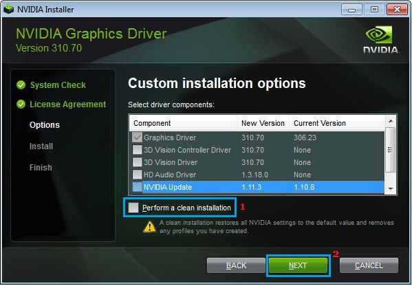 执行 NVIDIA 驱动程序的全新安装