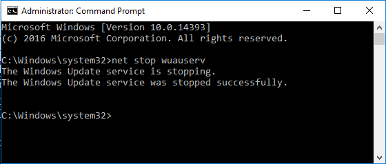 使用命令提示符停止 Windows 更新服务