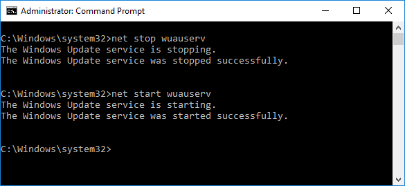 使用命令提示符启动 Windows 更新服务