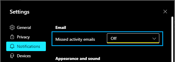 在 Microsoft Teams 中禁用错过的活动电子邮件
