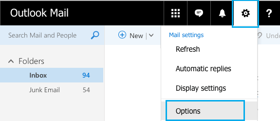 打开 Outlook 邮件选项