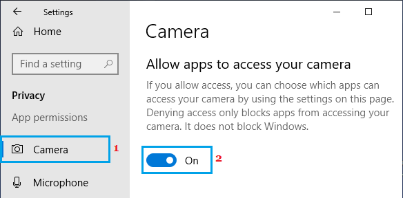 允许应用访问 Windows 中的相机选项