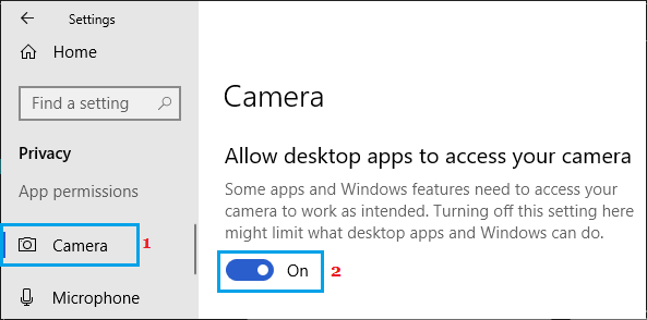 允许桌面应用程序访问相机
