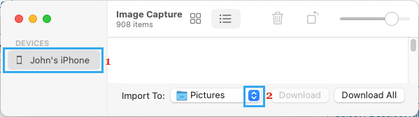 在 Mac 上的 Image Capture Utility 中选择 iPhone