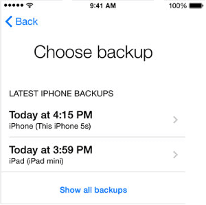 从 iPhone 上的最新 iCloud 备份屏幕中选择