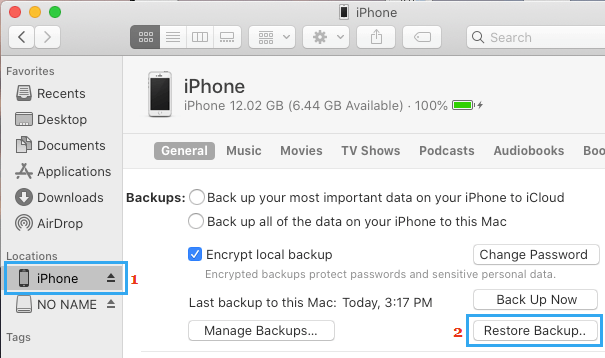 从 Mac 上的备份恢复 iPhone