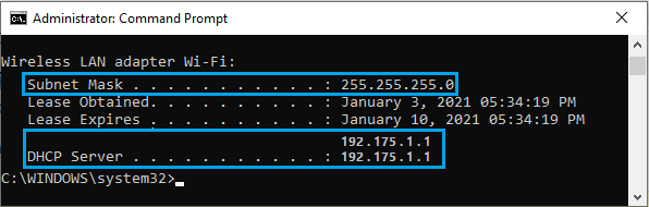 默认网关和 DHCP 服务器地址