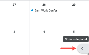 在 Google 日历中显示侧面板的箭头
