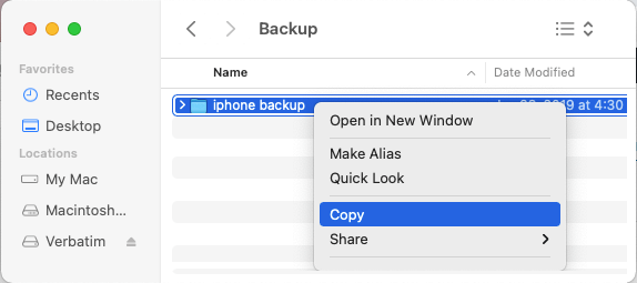 在 Mac 上复制 iPhone 备份文件夹