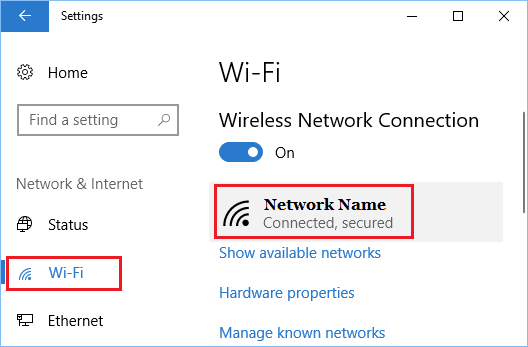 Windows 10 WiFi 设置屏幕上的无线网络名称