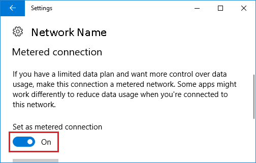 在 Windows 10 中将网络设置为按流量计费的连接