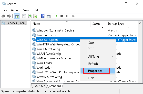 在 Windows 10 中访问 Windows 更新服务属性