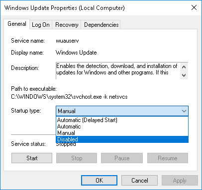 在 Windows 10 中禁用 Windows 更新程序启动