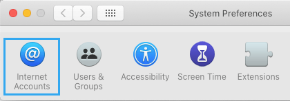 Mac 系统偏好设置中的 Internet 帐户选项
