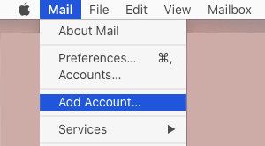 在 Mac 上的邮件应用程序中添加帐户选项