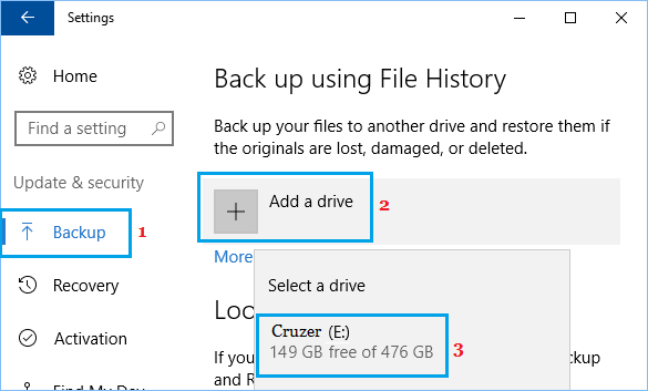 为 Windows 文件历史备份添加驱动器