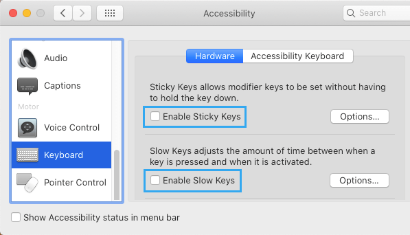 禁用粘滞键和慢键以修复 Mac 上的滞后键盘