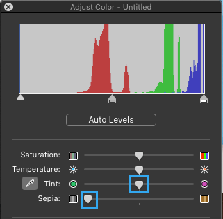 Mac 上预览 App 中的颜色调整屏幕