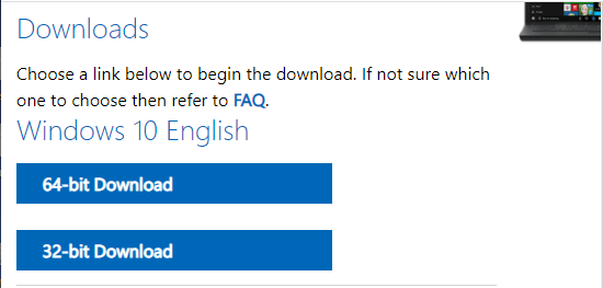 下载 64 位或 32 位 Windows 10 ISO