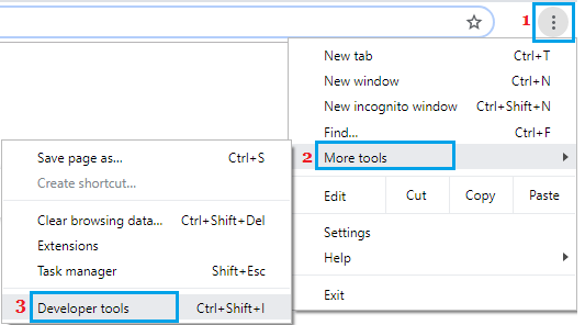 在 Chrome 浏览器上打开开发者工具