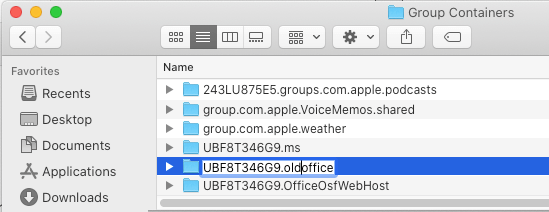 在 Mac 上重命名 UBF8T346G9.office 文件夹