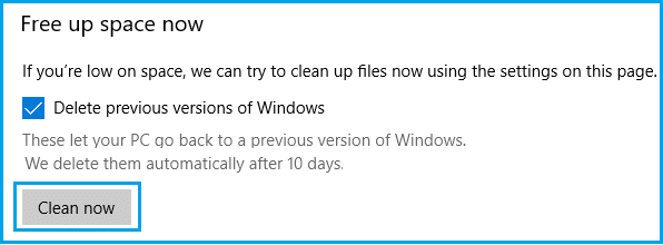 使用存储感知删除以前版本的 Windows