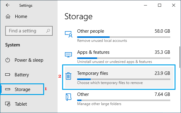 Windows 计算机上的存储状态