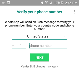输入号码以验证 WhatsApp 帐户