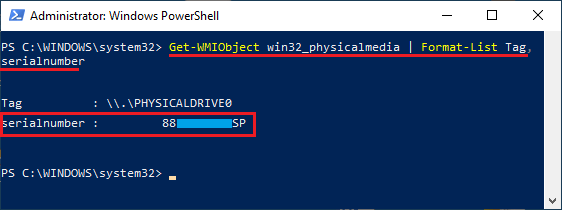 使用 PowerShell 查找硬盘序列号