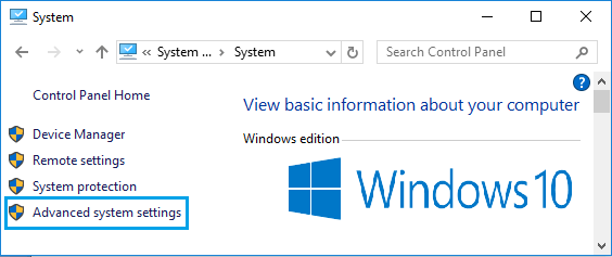 Windows 10 中的高级系统设置选项