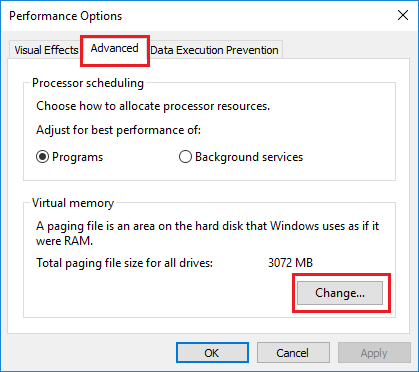 Windows 10 中的更改虚拟内存设置选项
