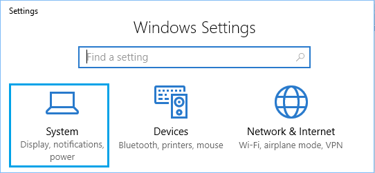 Windows 设置屏幕上的系统选项卡