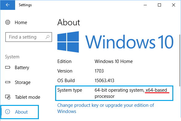 Windows 10 中“关于”屏幕上的系统类型信息