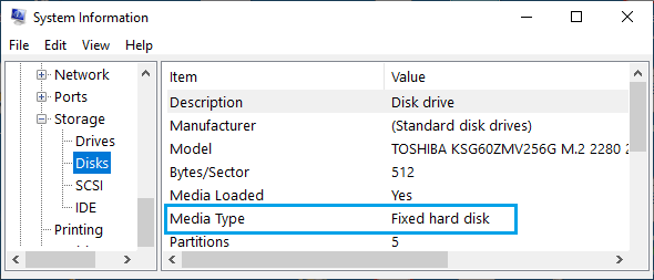 Windows 系统信息屏幕上的硬盘信息