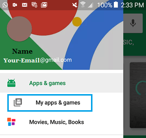 Android 手机上 Google Play 商店中的“我的应用程序和游戏”选项卡