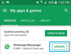 在 Android 手机上更新 WhatsApp Messenger