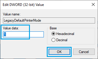 编辑 LegacyDefaultPrinterMode 值