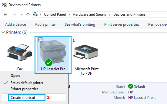 在 Windows 中创建打印机快捷方式