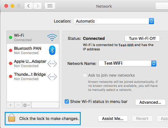 在 Mac 上解锁网络设置