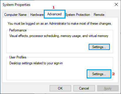在 Windows PC 上打开用户配置文件设置