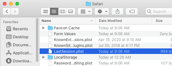 删除 Safari LastSession plist 文件