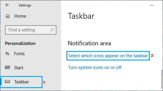 选择在 Windows 的任务栏选项上显示哪些图标