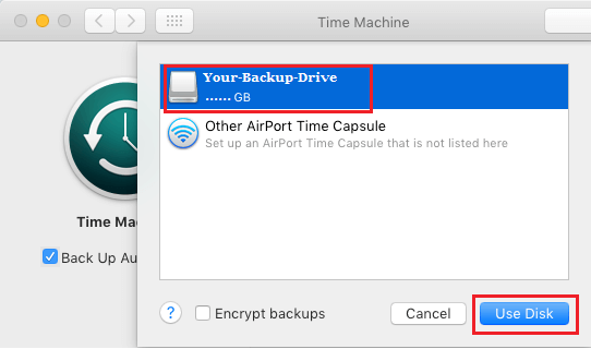 在 Mac 上为时间机器备份选择外部驱动器