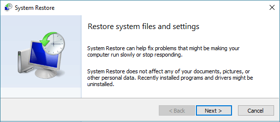 Windows 中的系统还原开始屏幕