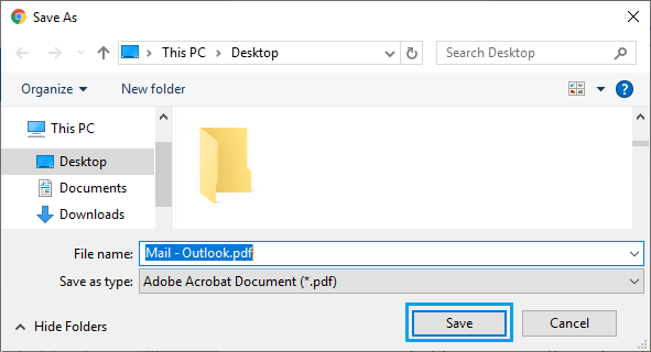 在 Outlook 中将电子邮件 PDF 保存到计算机