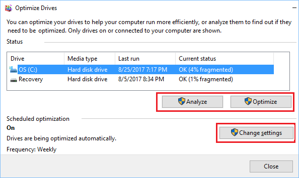 优化 Windows 10 中的驱动器屏幕